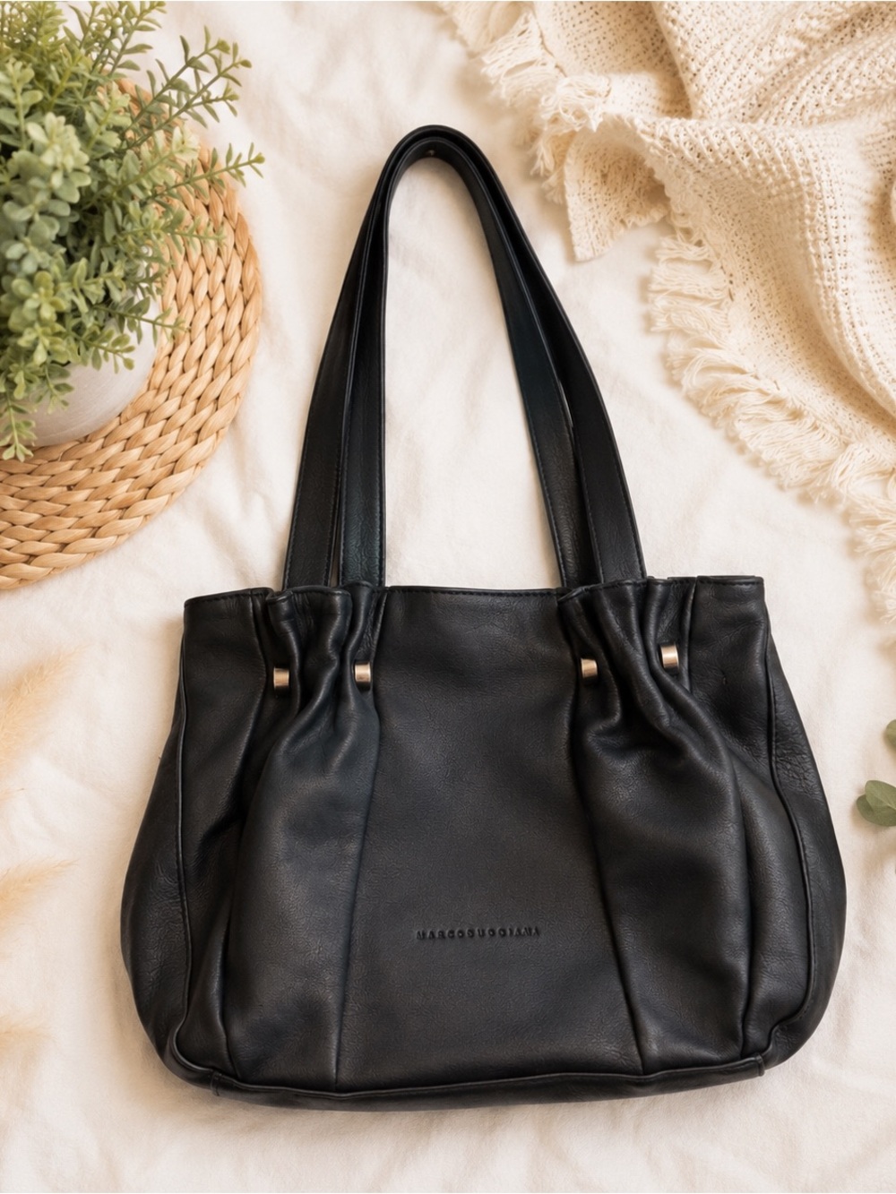 Marco Buggiani Genuine Leather Black Shoulder Tote Bag Made in Italy